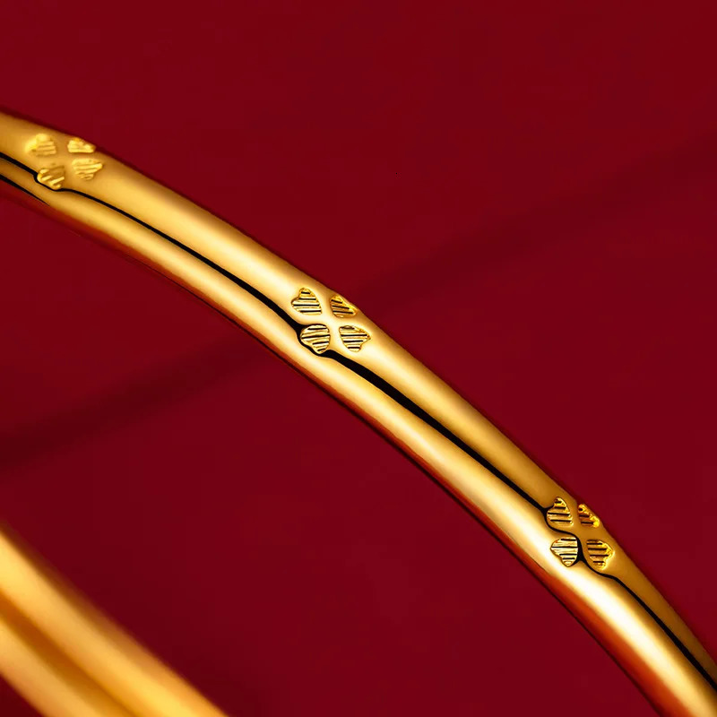 Pure 18k gold lucky bracelet suitable for womens trends gold grass smooth womens jewelry push-pull handle 241108