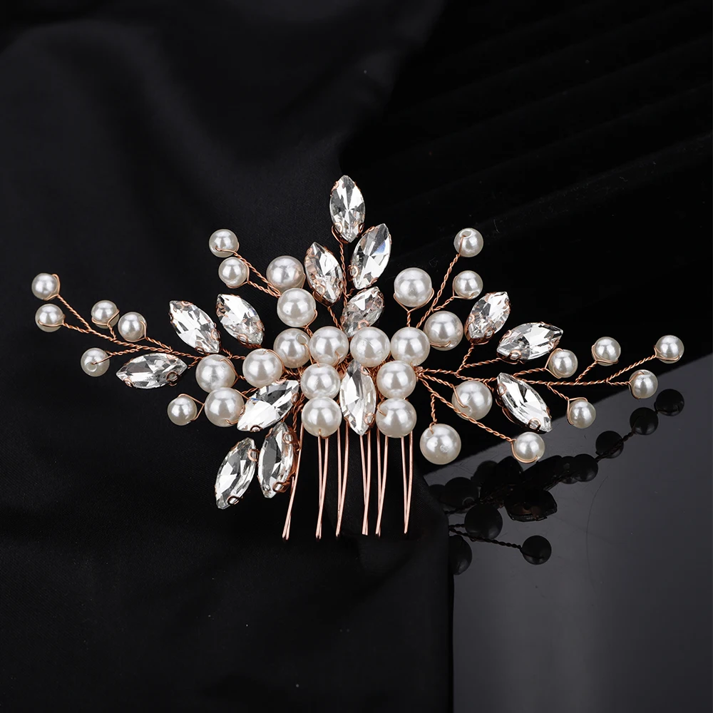 Rhinestone Wedding Hair Trendy Comb Sier Gold Pearl Bridal Headpiece Bride Party Head Accessories Jewelry Handmade Women Tiara smile