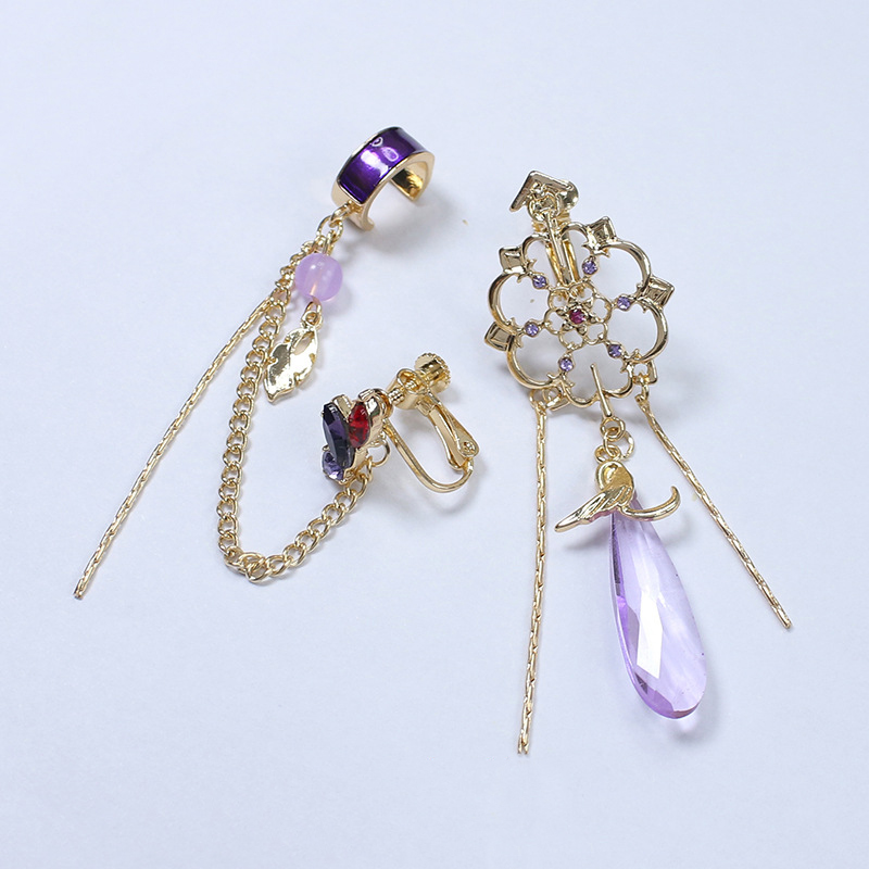 Genshin Impact Scaramouche Game Earrings Wanderer Kunikuzushi Cosplay Women ddmysmile Chain Pendant Ear Clips Studs Balladeer Jewelry Gift Smile