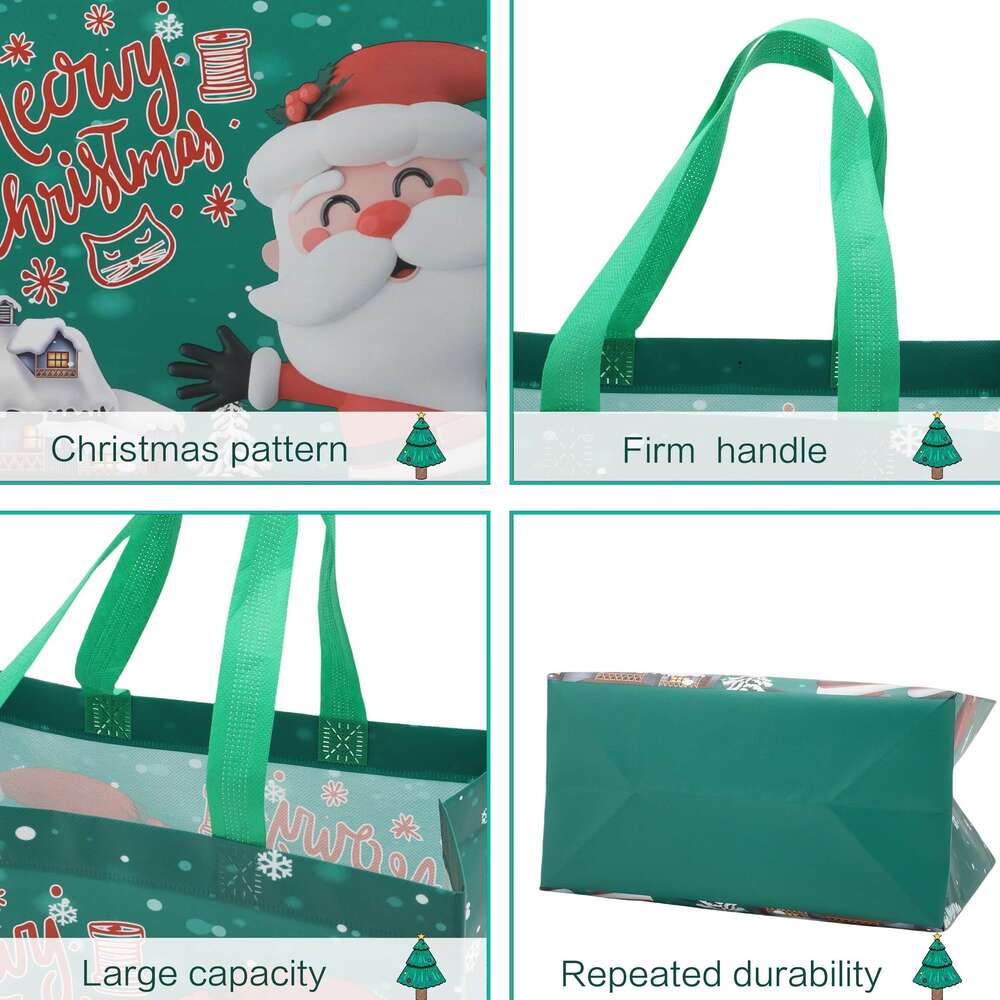 Christmas 8pcs Christmas Gift Bag Set - Cute, Waterproof Stain-Resistant Non-Woven Tote Bags with Handles for Holiday Presents & Party Favors