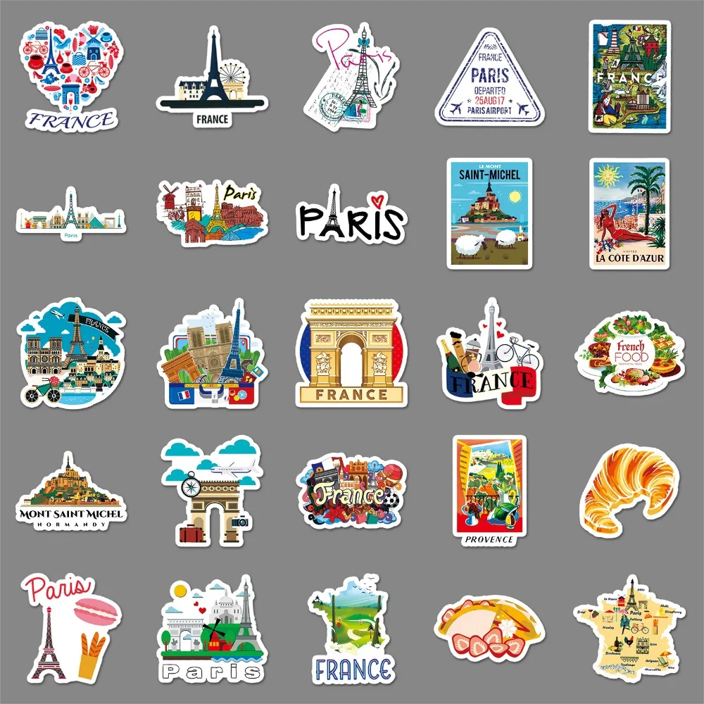 French Famous Paris 10/50pcs Tourist Landmark Check-in Attractions Stickers Travel DIY Travel Hand Account Guka Decal Kids Toys smile