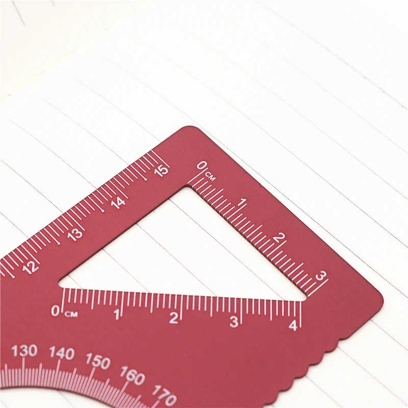 4-in-1 Multi straight functional ruler Aluminum alloy material Draw a triangle Wave lines Protractor smile