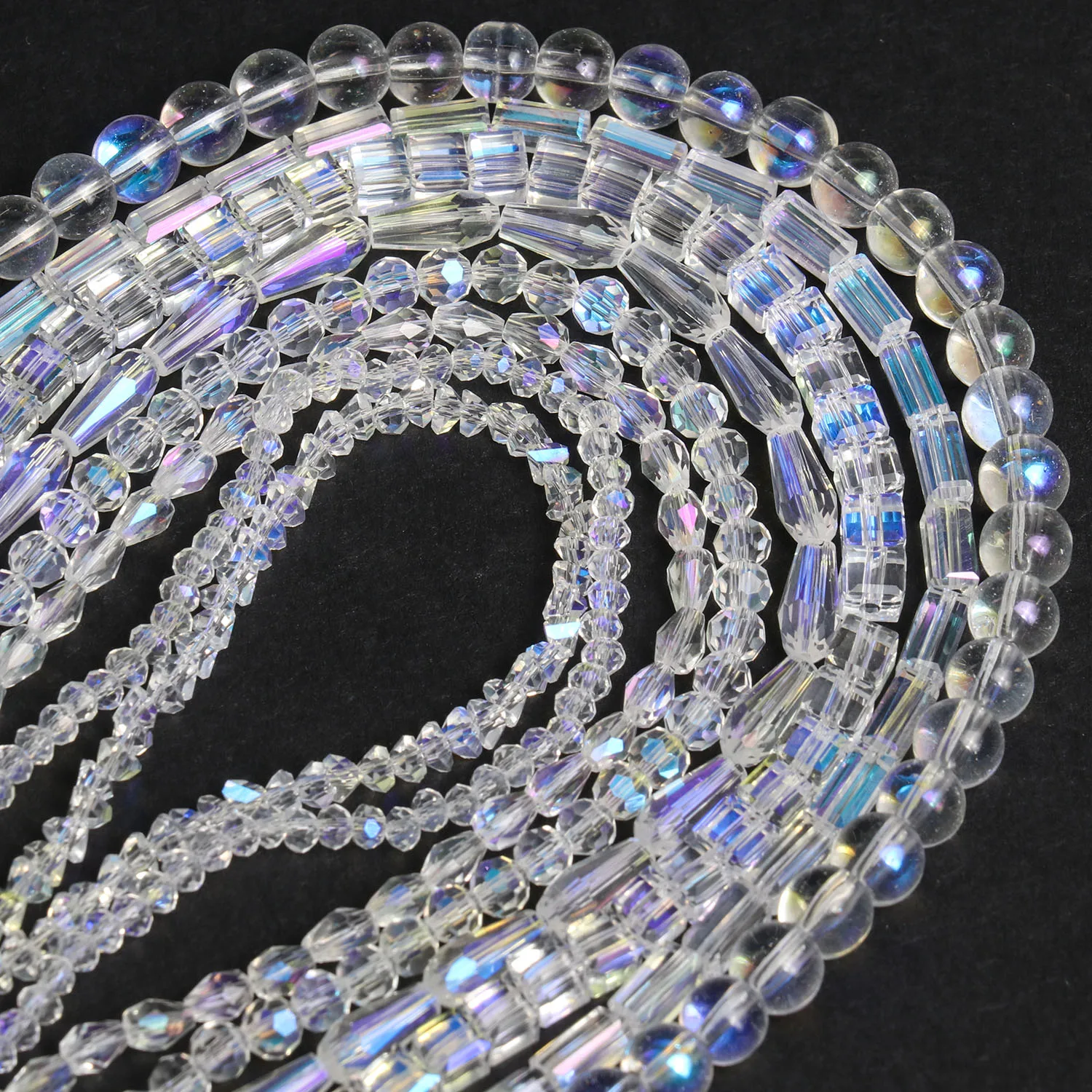 High Quality AB Clear Crystal Bead Faceted Round Cuboid Waterdrop Shape Loose Beads for Jewelry Making Bracelet Accessories 15'' 15'�