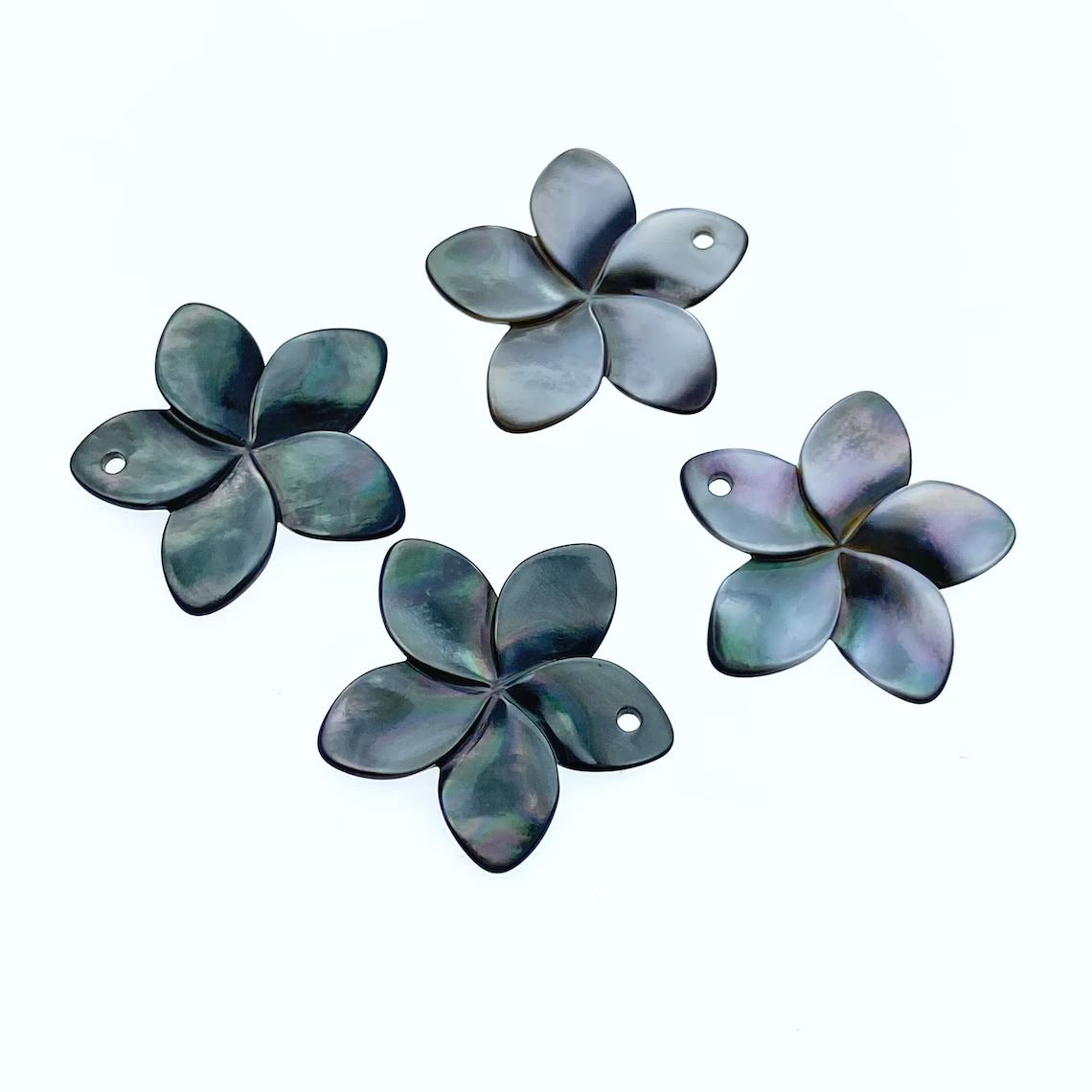 4pc 25mm Hand Carved Black Mother of Pearl Plumeria Flower Pendants for Jewelry Making