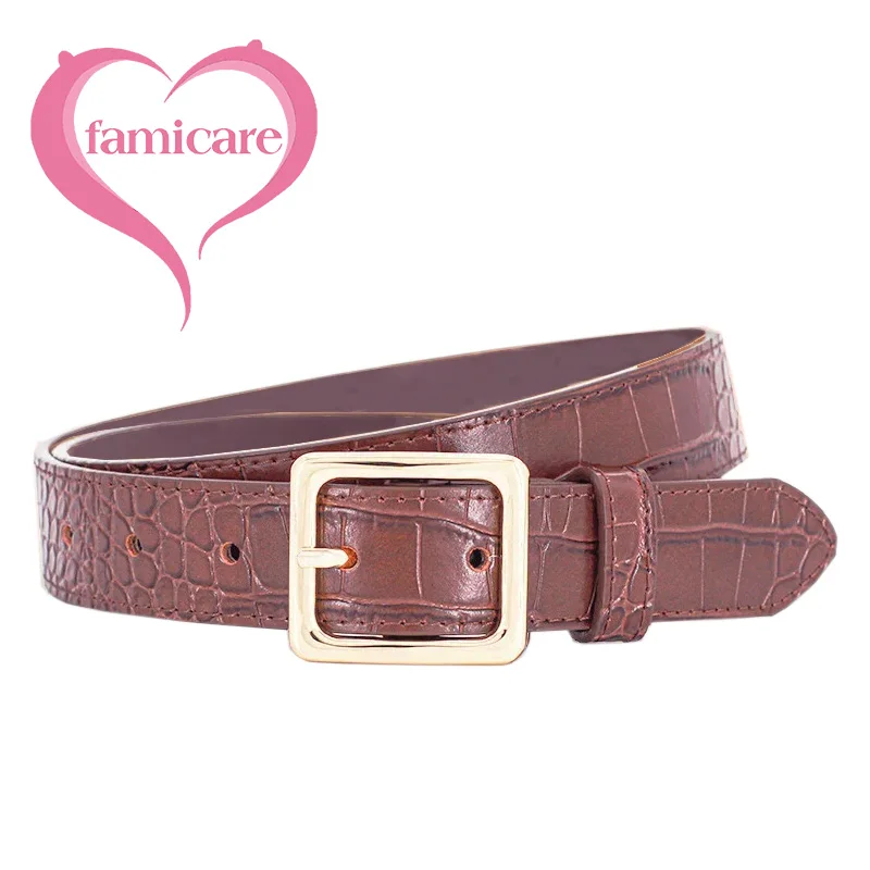 Vintage Ladies Fashionable Crocodile Pattern Real Genuine Leather Cowskin Pin Belt Waistband for Girls Women Metal Buckle smile