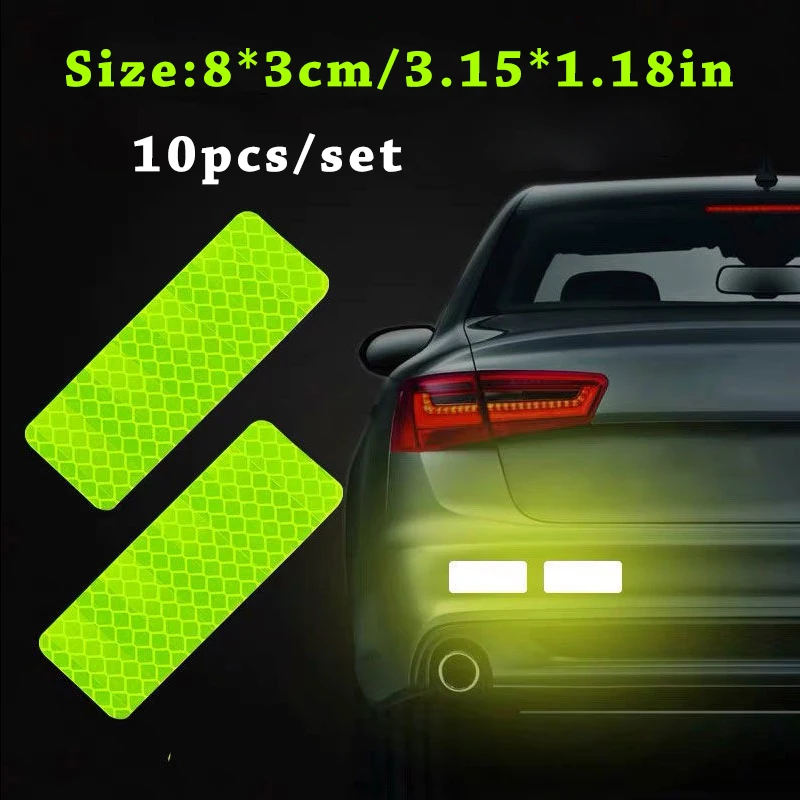 10pcs/set Car Bumper Reflective Safety Strip Stickers Car Reflective 2025 Sticker Reflective new Warning Safety Tape