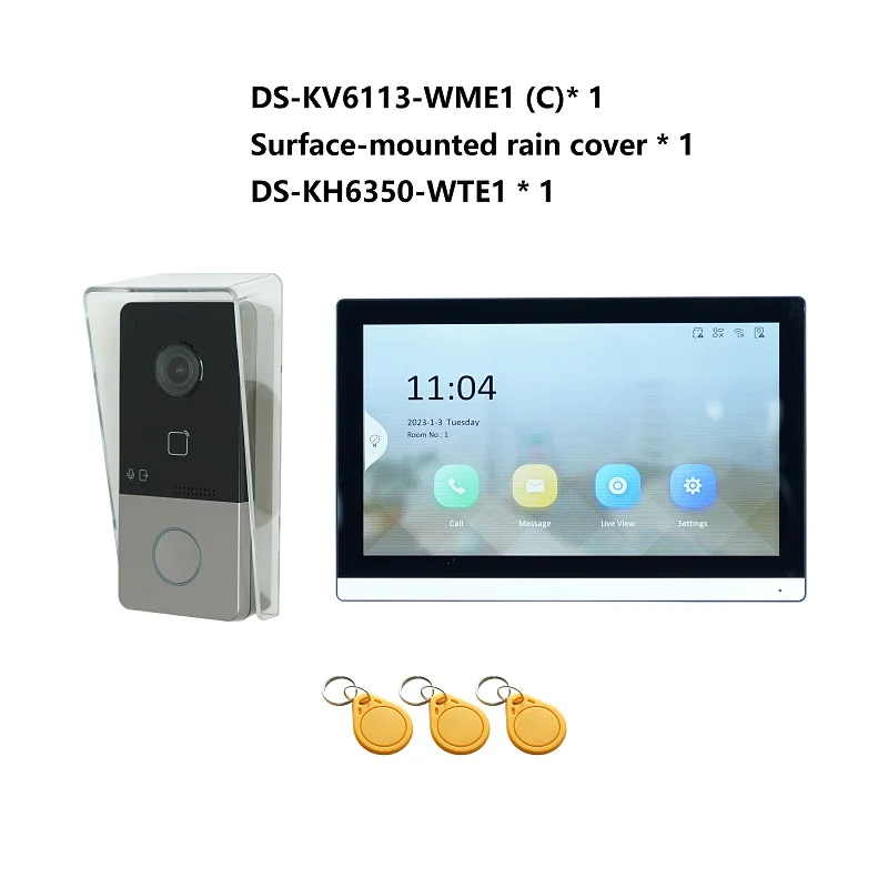 HIK Multi-language 802.3af POE Video intercom KIT,include DS-KV6113-WPE1(C) & DS-KH6350-WTE1 & PoE Switch