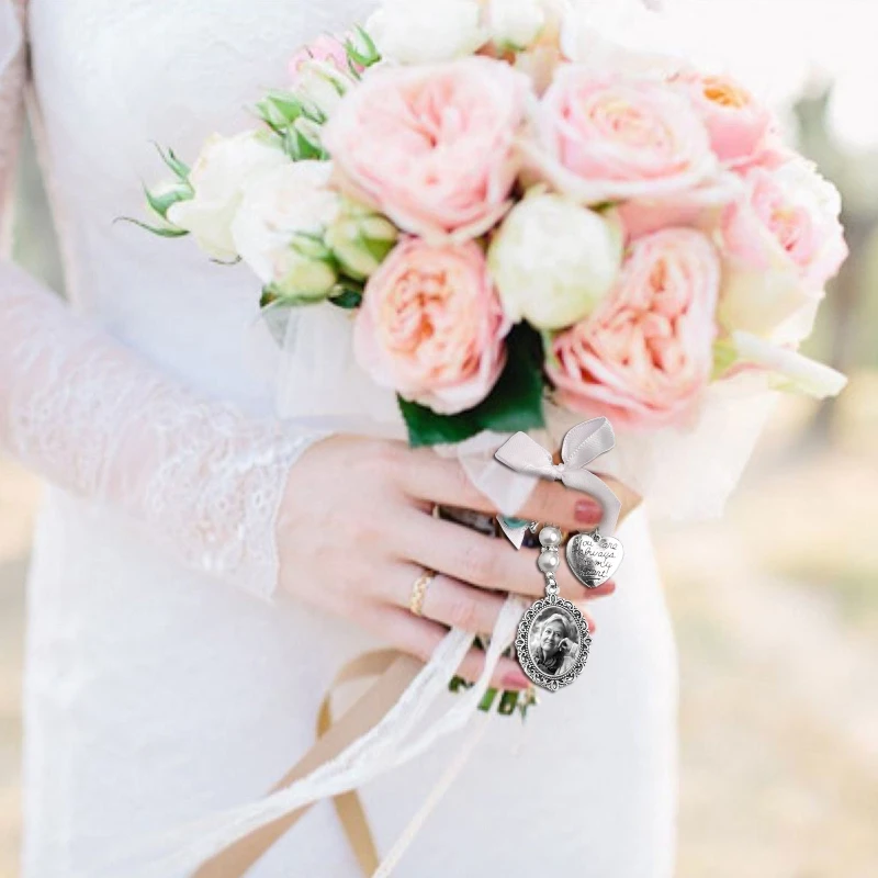 517F Wedding Bouquet Charm Lace Oval Bridal 2025 Bouquet Angel Charm Memorial Photo Charm You Are Always in My new Heart Charm