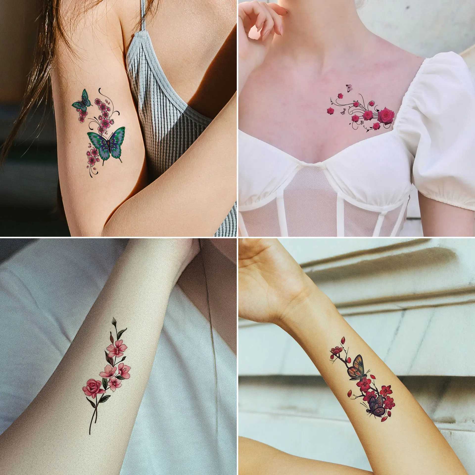 30 tattoo stickers temporary tattoos of flowers and butterflies waterproof and sweat resistant for 3-7 days W250410