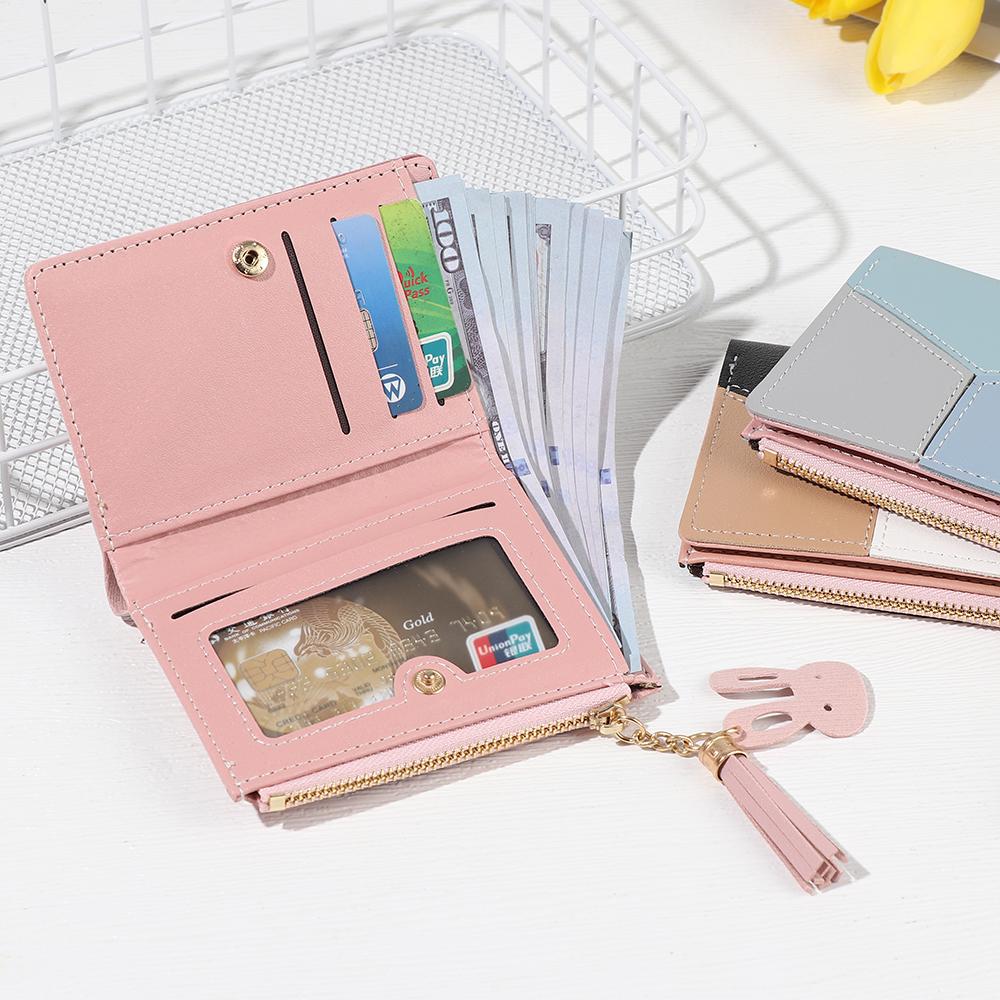 Women's Small Wallet: Popular Cute Tassel Design, Zipper Closure, PU Leather Panelled Mini Coin Purse for Ladies