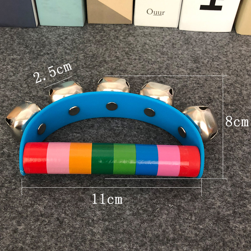 Children's Early Educational Toys Musical Instrument Semicircle Hand Rattle Grip Colorful Wooden Handbell Leather Five Bells
