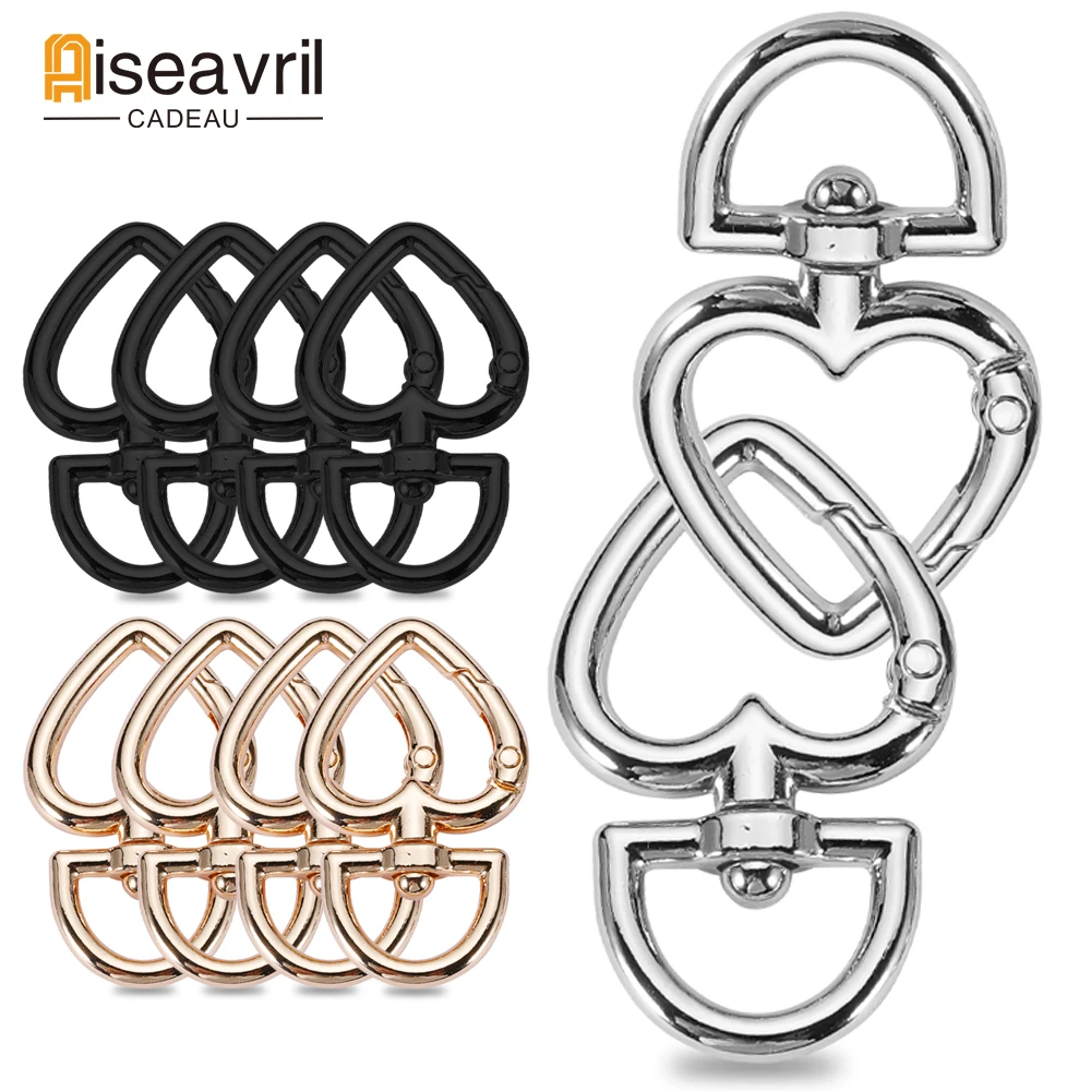 45mm Metal Heart 5pcs Shape Spring Clasps Openable Carabiner Keychain Clips Hook Dog Chain Buckles Swivel Connector Accessories smile