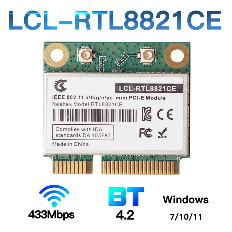 AU42 -RTL8821CE 802.11AC For Bluetooth 4.2 433Mbps 2.4Ghz/5Ghz Dual Band Mini Pcie Wifi CARD RTL8821 Support Laptop/PC