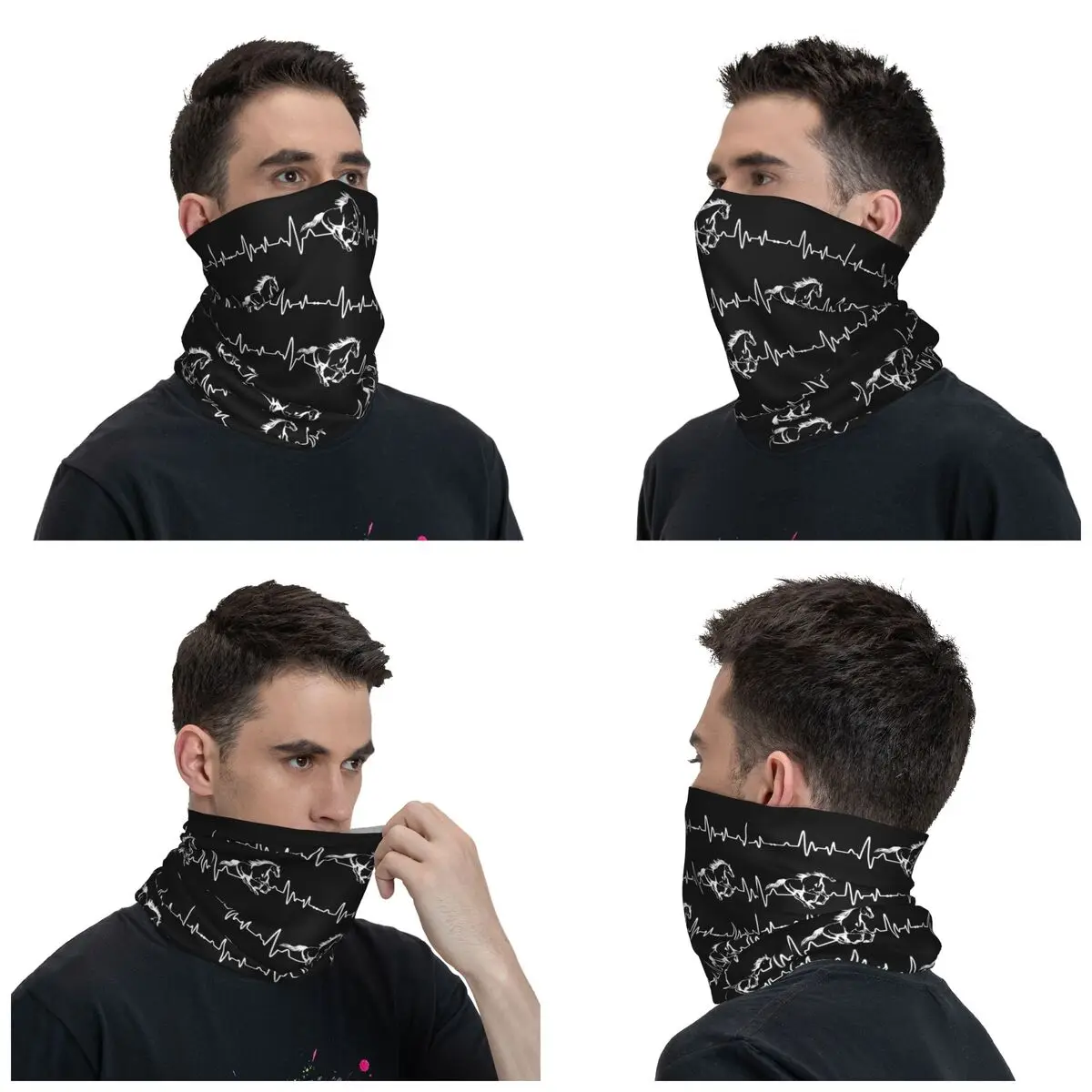 Horse Winter Riding Heartbeat Headband Neck Warmer Women Men Ski Cycling Tube Scarf Animal Lover Face Bandana Gaiter smile