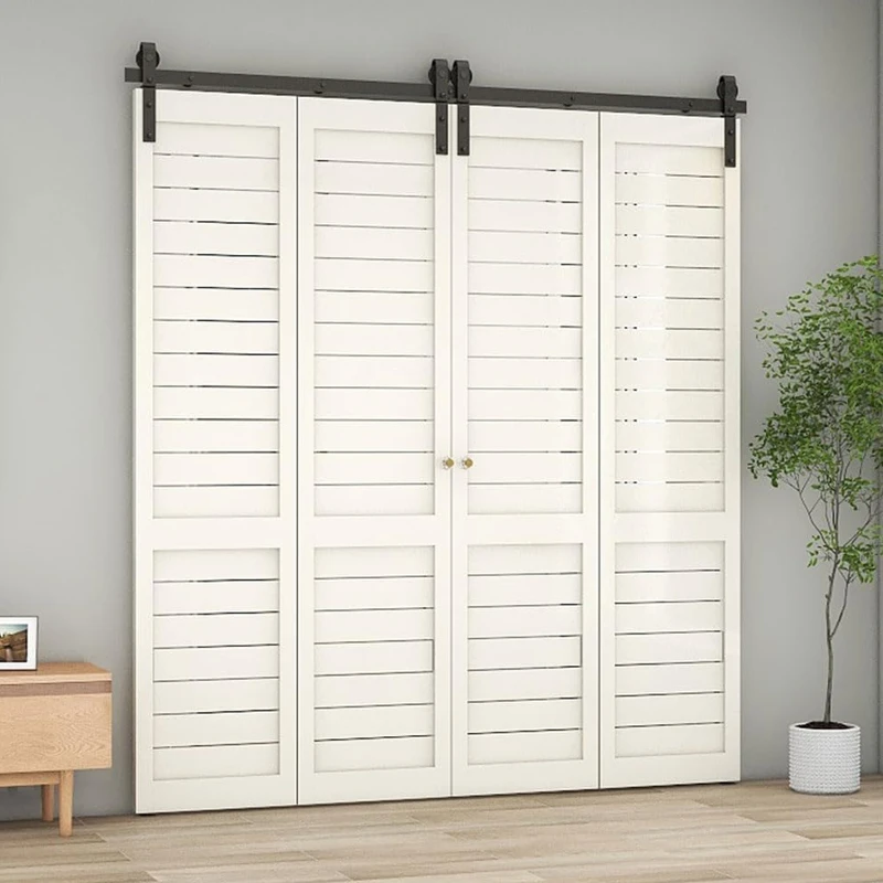 TSMST Bi-Folding Sliding Barn Door Hardware Track Kit for 4 Doors,Heavy Duty Sturdy Bifold Barn Door Hardware Kit,Easy to Assemb