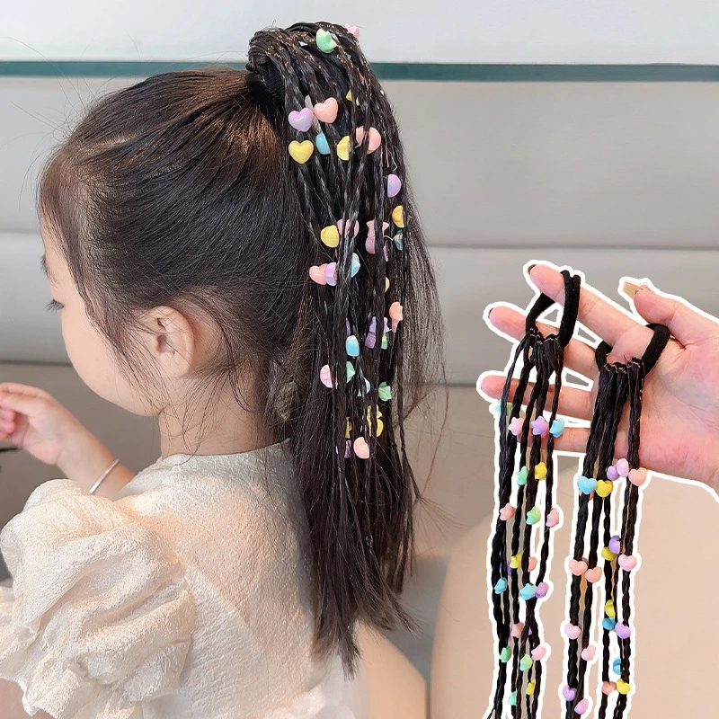 Tiny Kids Spot 1PCS Flower Love Wigs Ponytail Headbands Rubber Bands Baby Girls Hair Bands Headwear Kids Hair Accessories Lovely smile