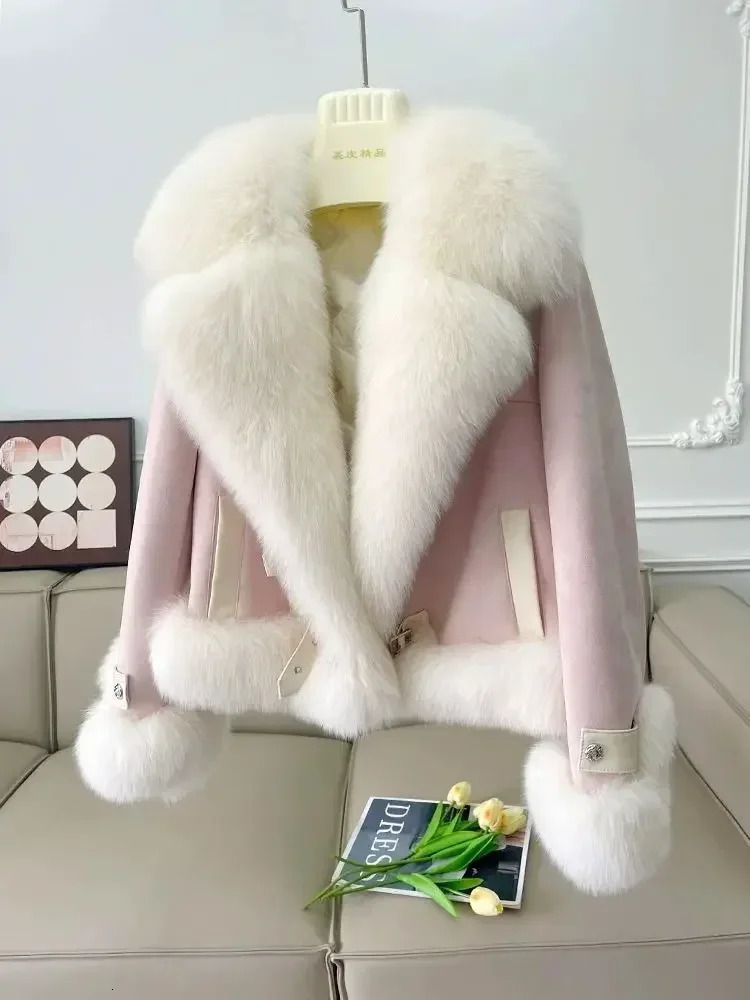 MiiiiX elegant casual style faux fur coat womens winter jacket loose splicing motorcycle down coat Parkas womens clothing 241106