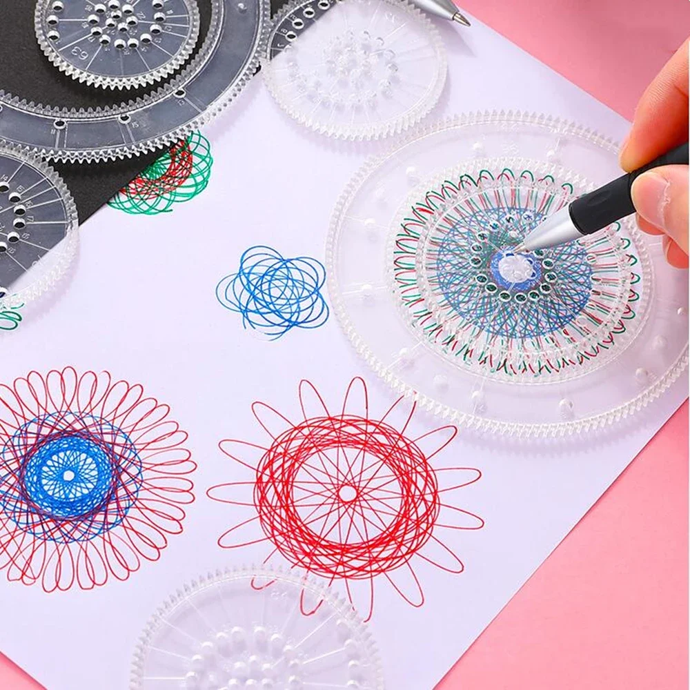 Drawing Spirograph 22PCS Clear Toy Set DIY Creative Design Geometric Drawing Interlocking Gears Wheels Ruler Kids Art Craft Toy smile