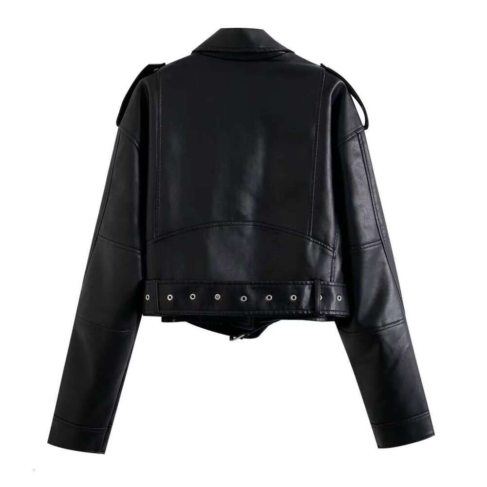 shanshi leather jacket women new faux leather with collar long sleeved waistband casual jacket
