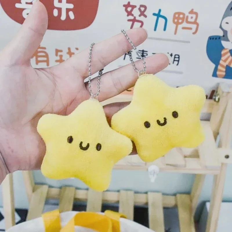 Plush Keychain Stars Kawaii Cute Stuff Pendant Squeak Keychain Charms Backpack Bag Accessory Adorkable Gift for Kids Girlfriend smile