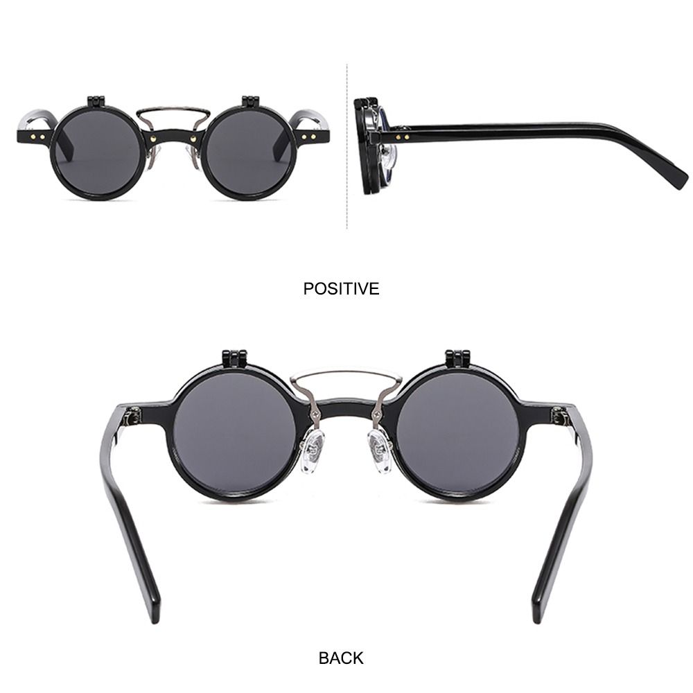 Popular Vintage Steampunk Flip Up Sunglasses Retro Rivets Small Round Sun Glasses Double-layer Flip Lens Punk Eyeglasses UV400