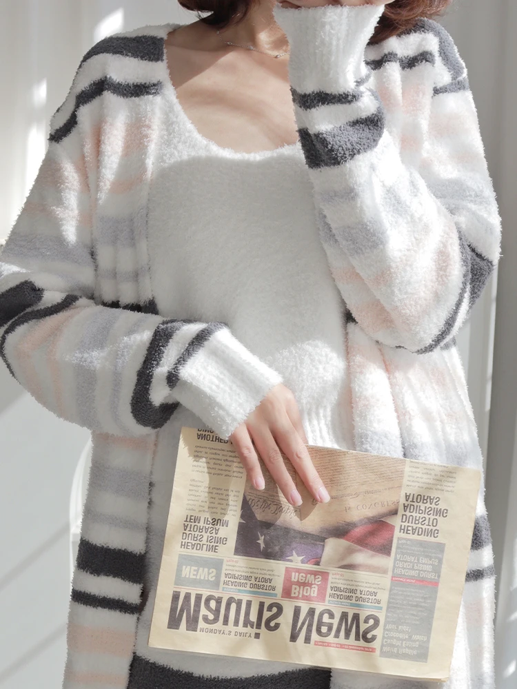 Hooded Pamas Thick Winter Flannel Pink ddmysmile Three-Piece Hooded Pamas Set Veet Nightwear Warm Kawaii Home Clothes Smile