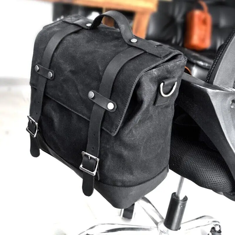 Retro Motorcycle Saddle Bag Waterproof Motorbike Side Bag Large Capacity Saddlebags Canva Motorcycle Backpack Vintage
