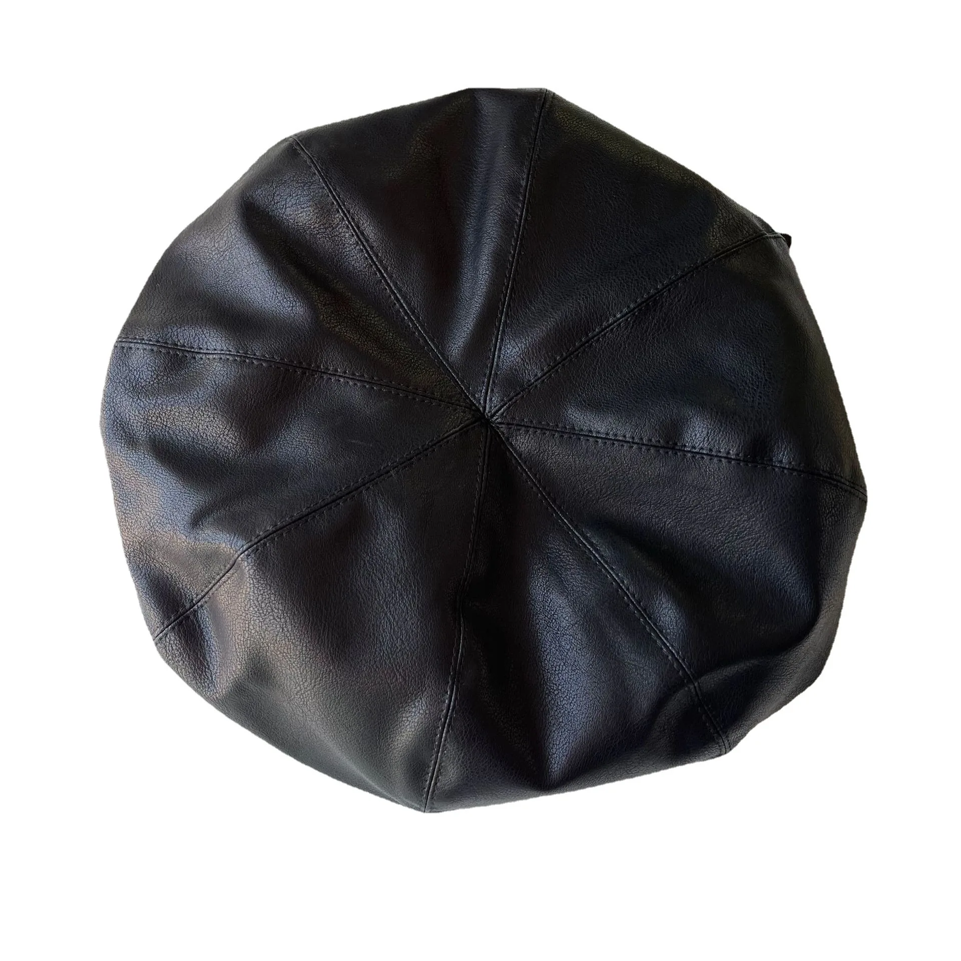 Winter Autumn Hats Y2K Women Berets Solid color PU Leather Big Size Beret Hat Black Brown Beige Berets smile