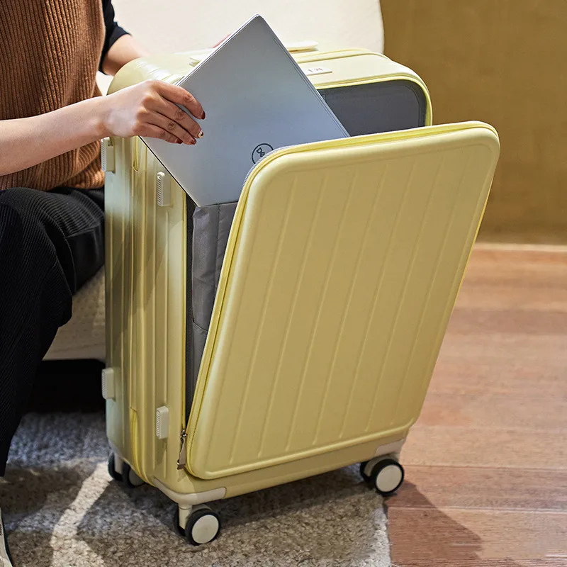 Carry On Luggage,PC Hardside Suitcase with Front Pocket, USB Charging Port,Spinner Trolley for Luggage with Locks water cup hold