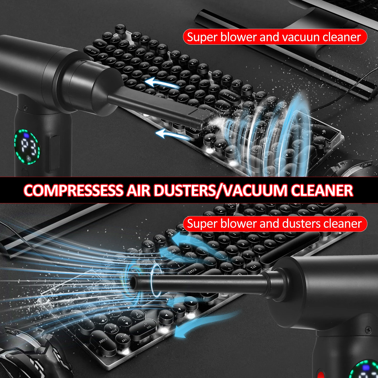 For Duster Compressed Air Computer Keyboard PC Car Clean 80000RPM USB Charging Portable Electric Air Duster Replace Air Can smile