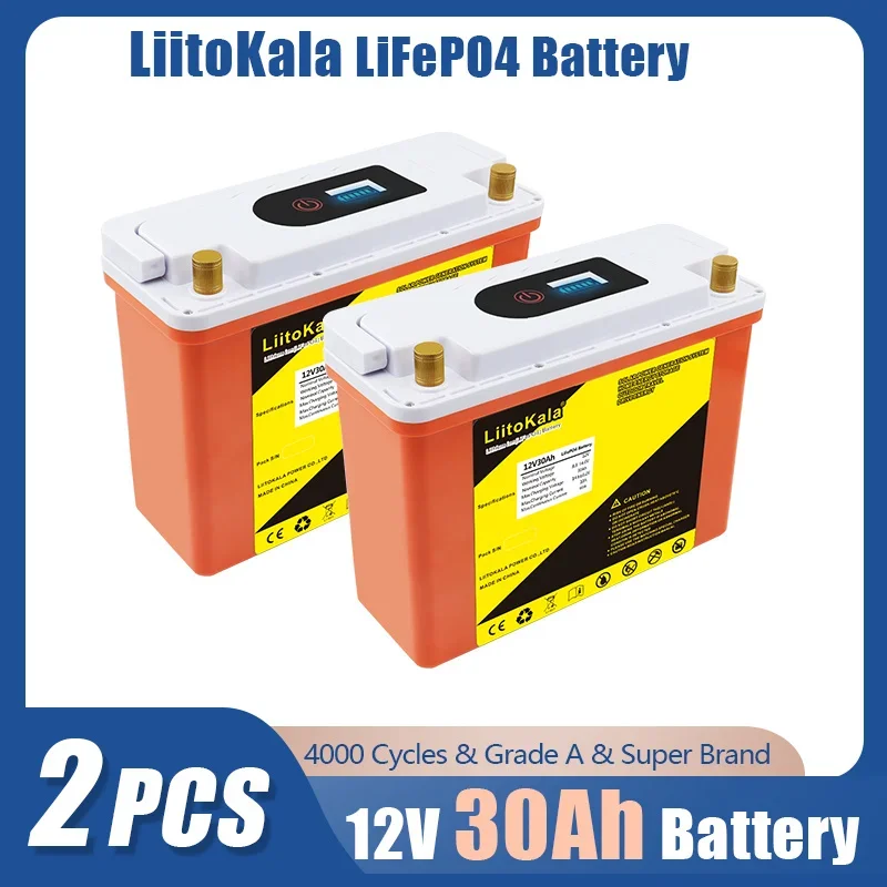 2pcs LiitoKala 12V/12.8V 60Ah 30Ah 40Ah 50Ah LiFePO4 Battery Campers Waterproof Golf Cart Battery Off-Road Off-grid Solar energy