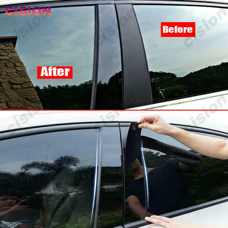 Mirror Car 10X Effect ddmysmile Window Door Column B C Pillar Post Cover Trim Glossy Black PC Material Sticker For Mazda 6 Sedan 2014-2021 Smile