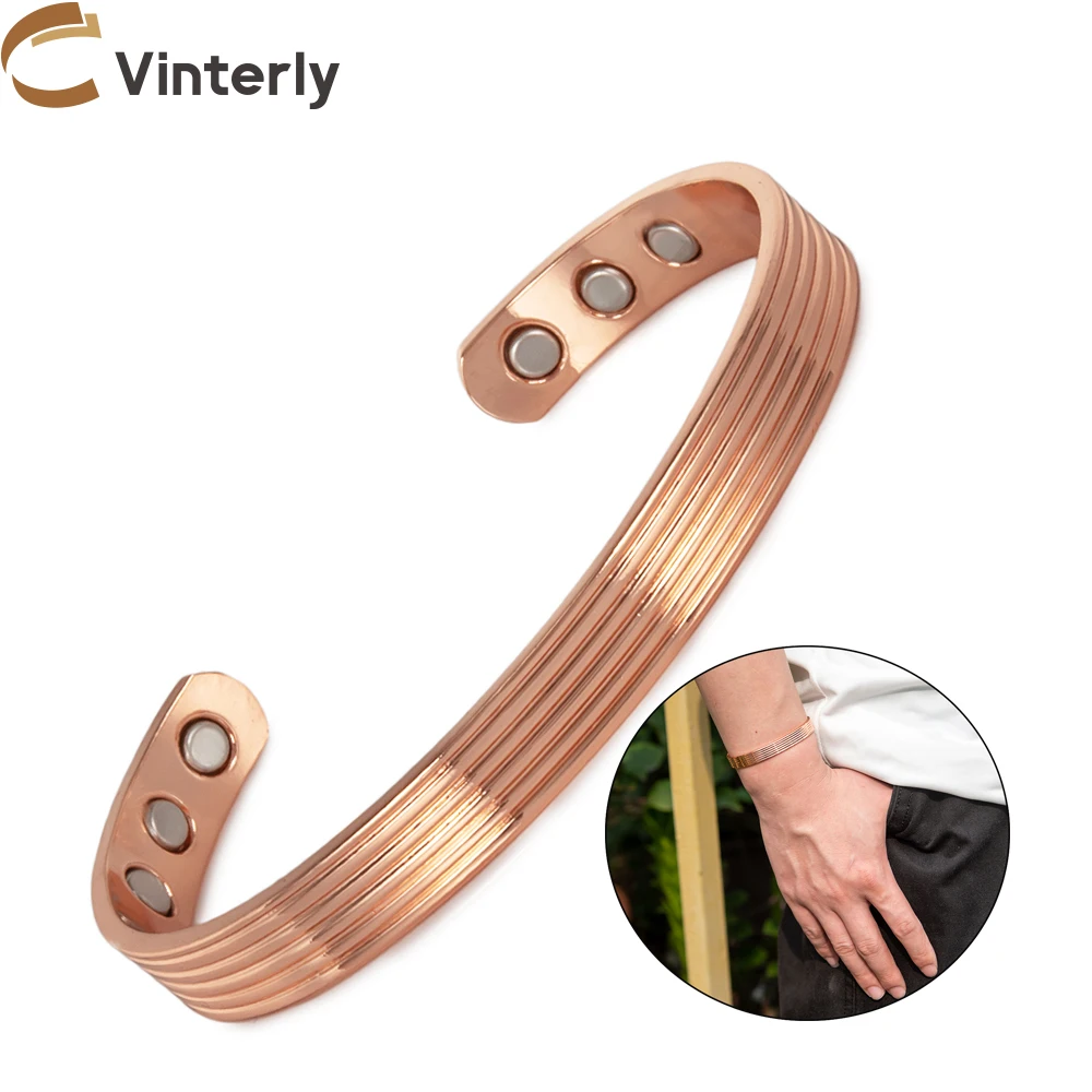 Copper Magnetic Bracelet Pure Adjustable Cuff High Magnets Bangles Solid Copper Health Energy Resizable Jewelry for Men Women smile