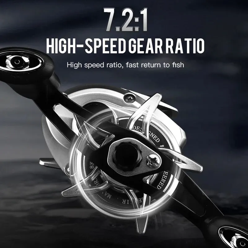 SEASIR Mercury Baitcasting Fishing Reel 5+1BB 7.2:1 204g Drag 8kg 10-level Magnetic Brake System With 8pcs N52 Magnet Drag Click