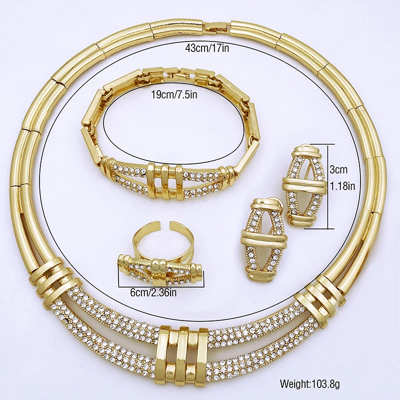 Set Jewelry Quality Women Gold Plated Dubai Set Jewelry Necklace Earrings Ring Bracelet Wedding Party Accessories smile