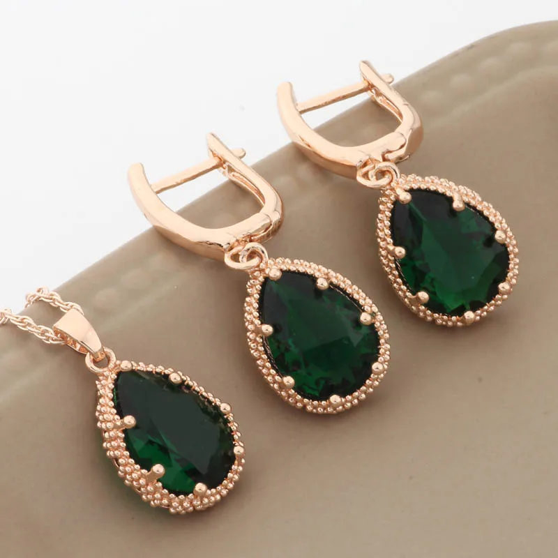 Gold 585 Color Rose Bridal ddmysmile Wedding Jewelry Sets Natural Zirconia Jewelry Set High Quality Dangle Earring Necklace Sets Smile