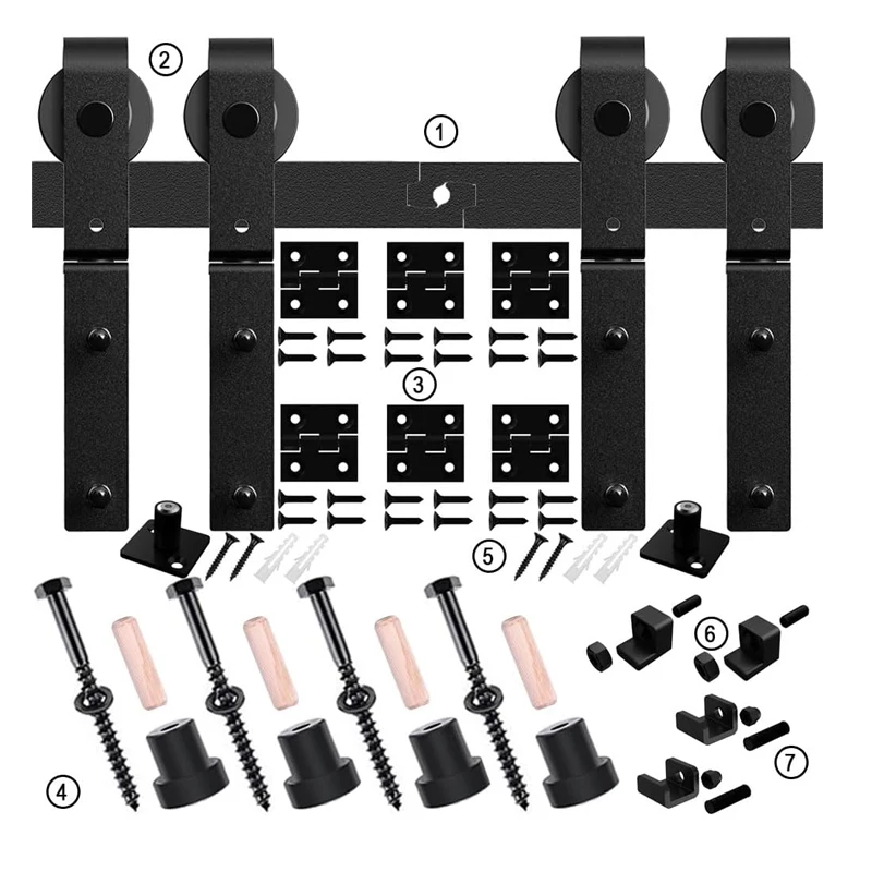 TSMST Bi-Folding Sliding Barn Door Hardware Track Kit for 4 Doors,Heavy Duty Sturdy Bifold Barn Door Hardware Kit,Easy to Assemb