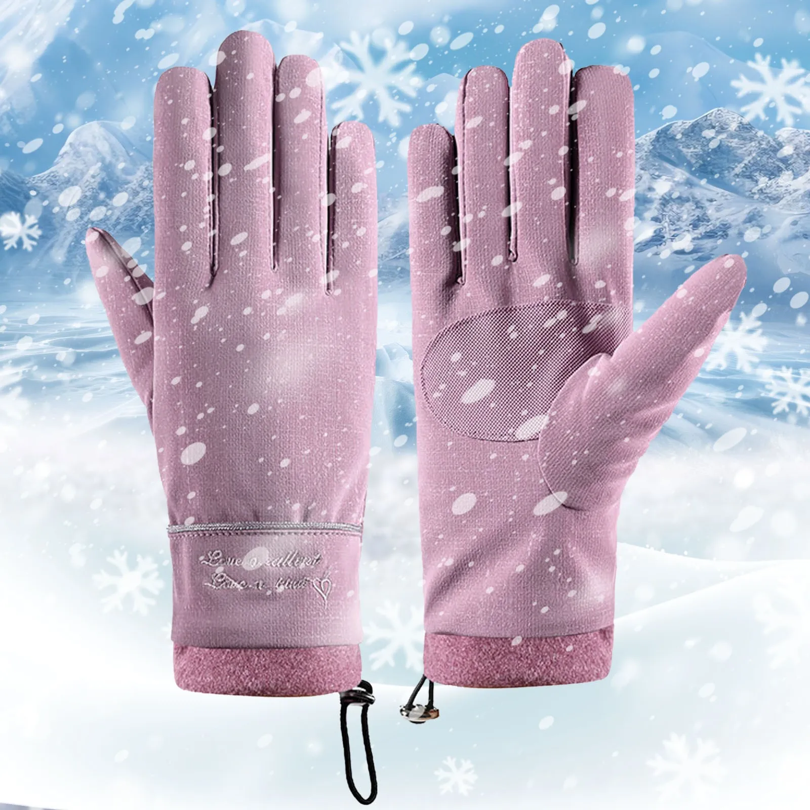 Snowboard Ski Gloves Winter For Women Black Pink Non-Slip Touch Screen Windproof Warm ddmysmile Fleece Gloves Thicken Snow Sports Gloves Smile