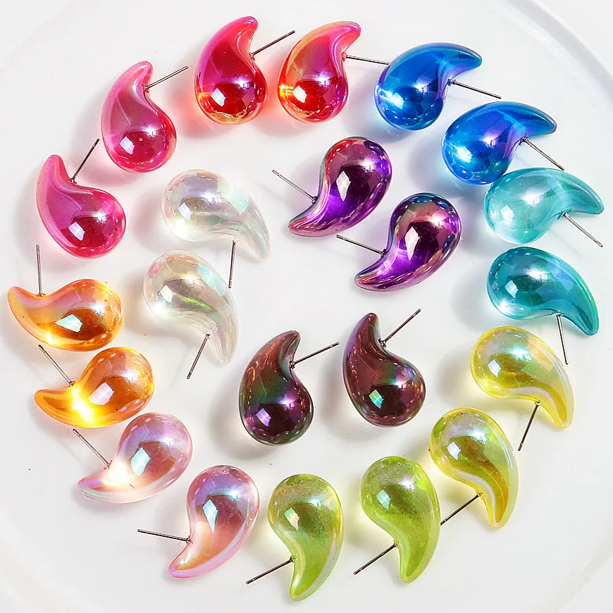 FishSheep Trendy Colored Clear Chunky Waterdrop Hoop Earrings for Women Girl new Acrylic Teardrop Earrings 2025 Lightweight Jewelry Gifts