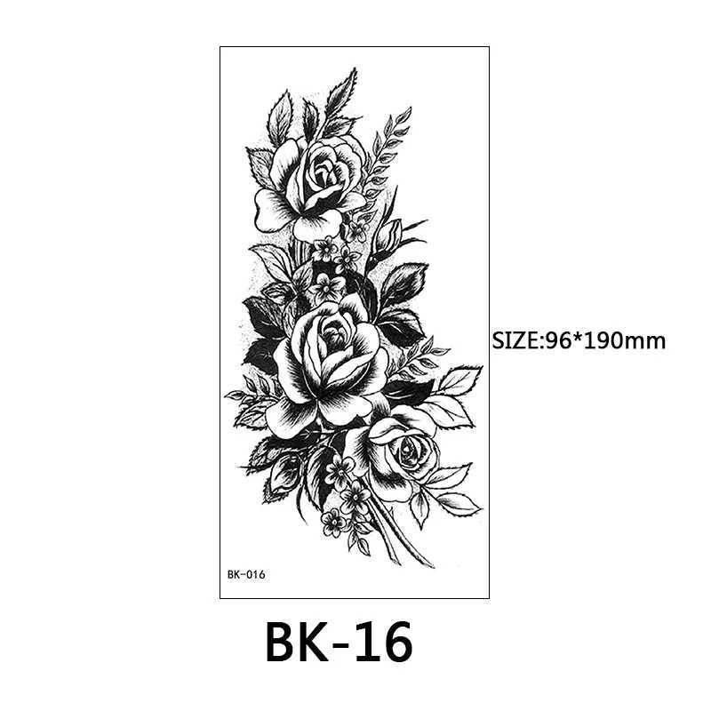 Large size black flower pattern fake tattoo sticker for women click rose peony temporary tattoo DIY water transfer tattoo for girls W250410