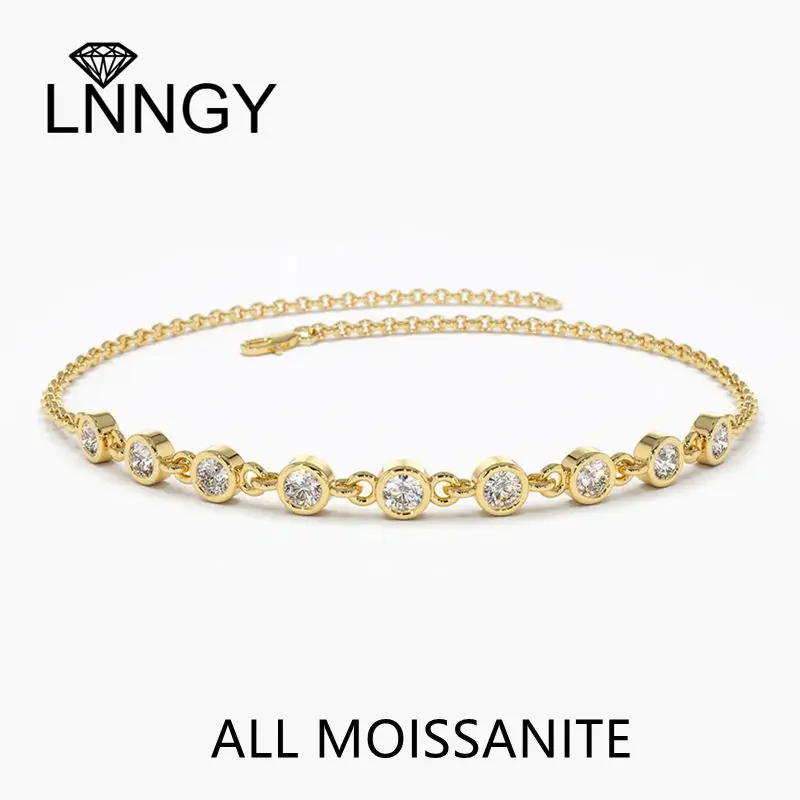 Moissanite Bezel Lnngy 3MM Bracelet Sterling Sier Adjustable Chain Bracelets for Women 2023 Trend Multilayer Wrist Jewelry smile