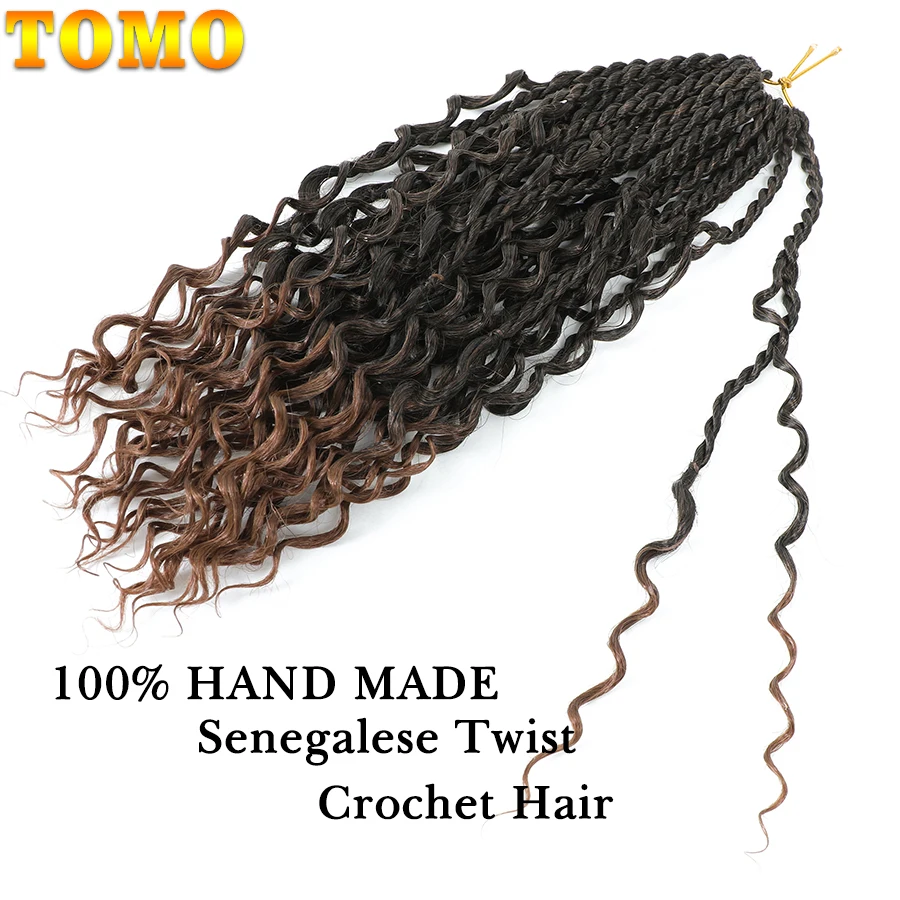 TOMO Senegalese Twist Crochet Hair Curly Ends Synthetic Crochet Braids for Women Ombre Pre-looped Braiding Hair Extensions
