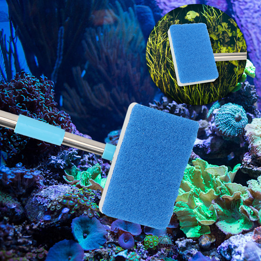 Cleaner Scrubber Double-Sided Sponge Cleaning Brush Super Long Handle 180° adjustable Aquarium Fish Tank Glass Window Algae