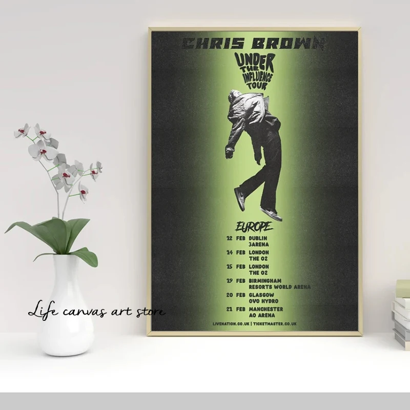 Rapper Modern Music Cover Singer Chris Brown World Tour Nordic Art Poster Canvas Painting Wall Print Picture ddmysmile For Room Home Decor Smile