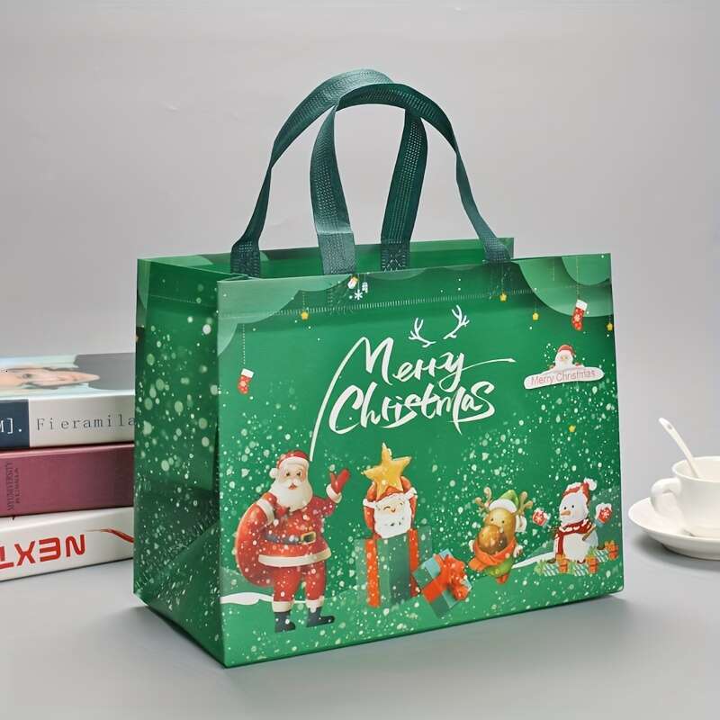 Christmas 8pcs Reusable Fabric Christmas Tote Shopping Bags, Non-woven Gift Bags