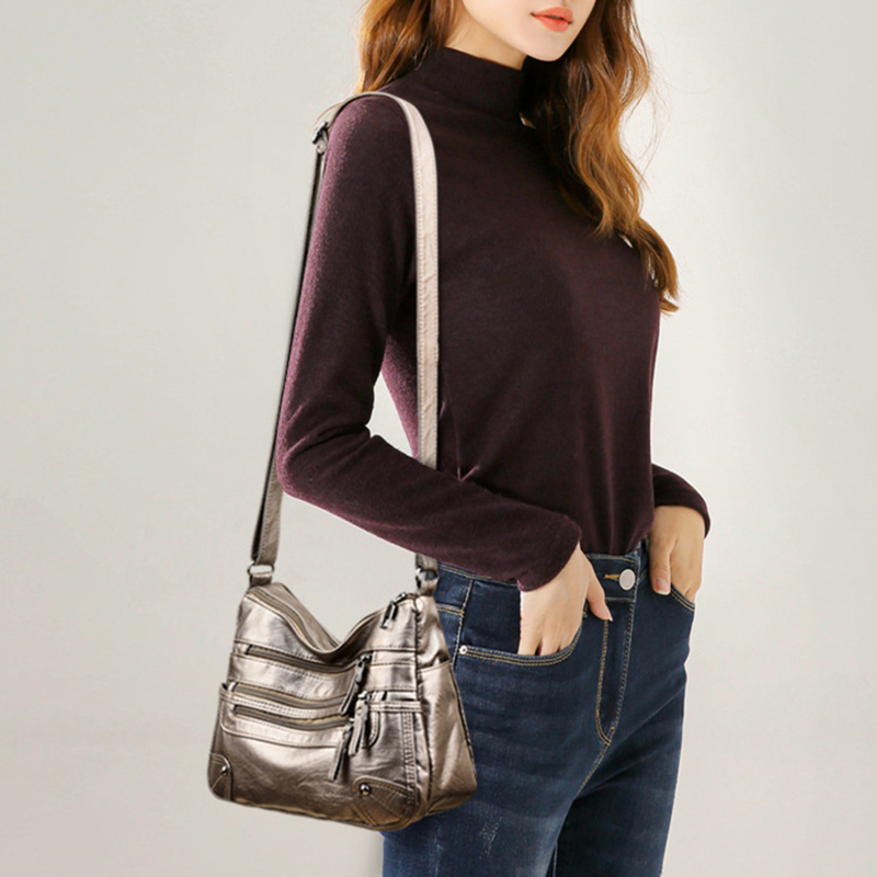 Women's Shoulder Bag PU Versatile Double Layer Large Capacity Simplicity Retro High Quality Hardware Female's Crossbody Bags