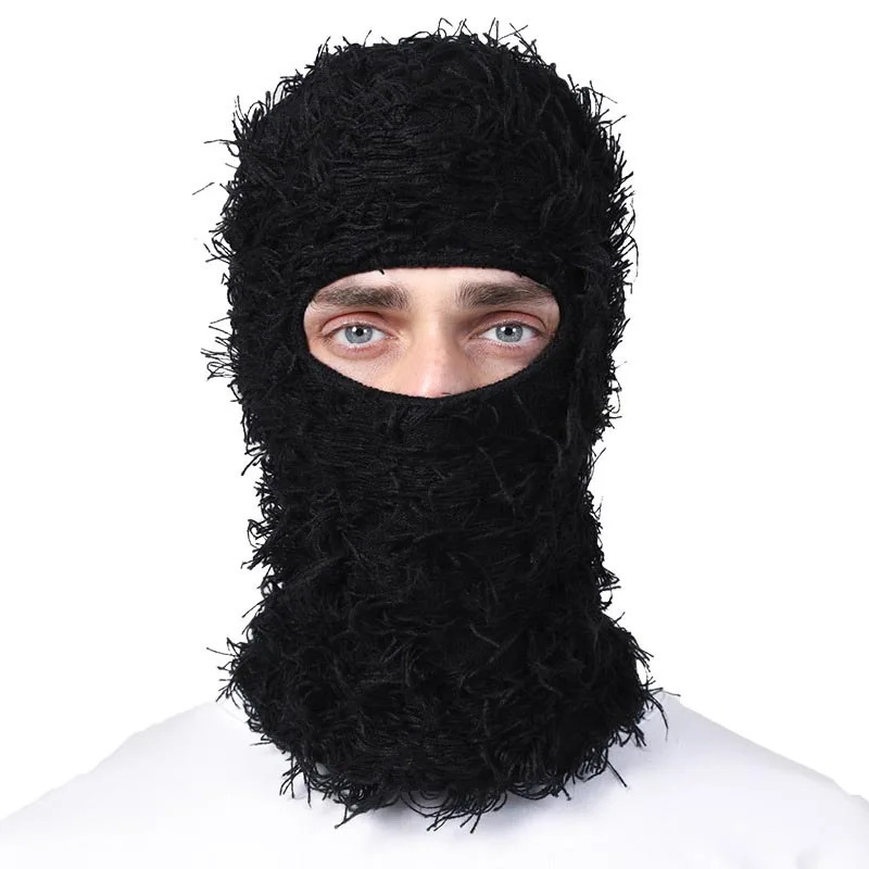 Balaclava Distressed Knitted Full Face Ski Mask for Men Women Beanies Hats Skullies Camouflage Winter Warm Bonnet Windproof 240401