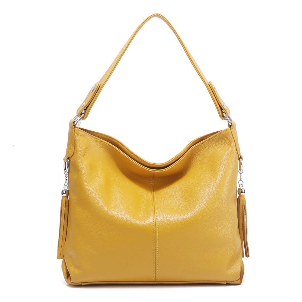 Casual Women's Tassel Versatile Large Capacity Hobo Bag Made Of Soft Cow Leather Black Grey Designer Satchel Genuine Leather Zipper Style BagVoya