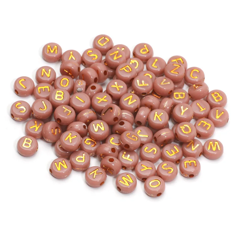 4x7mm Gold Color Letters Beads Brown Round Acrylic Beads For Jewelry Making Diy Jewelry Necklaces Bracelets Earrings Accessories