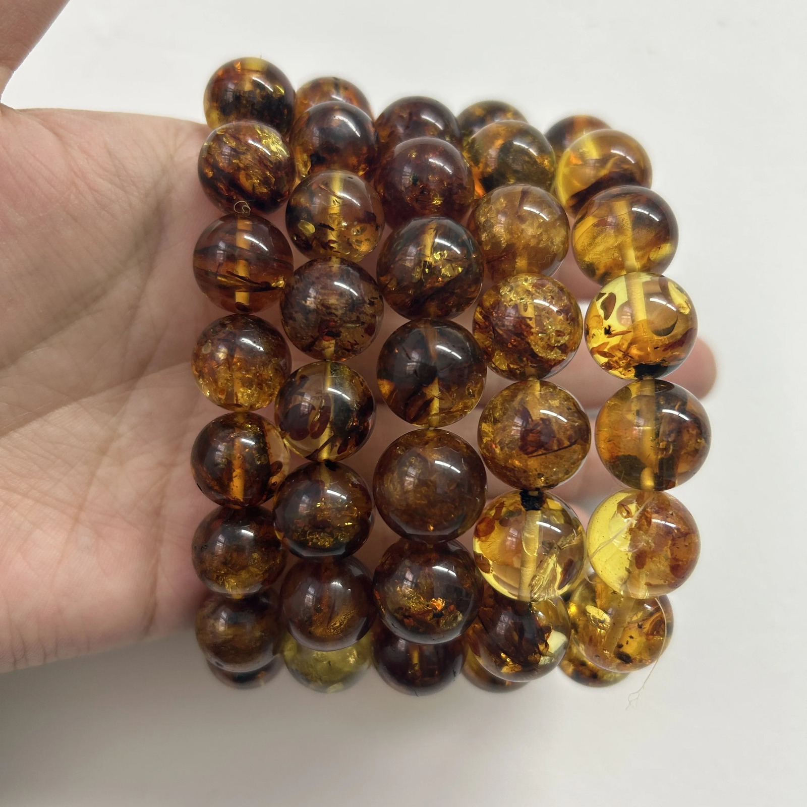 13-14mm large bead Piebald Amber natural bracelet round stone beads casual fashion womens and mens jewelry genuine Amber Anklet gift 241108